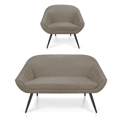 Kit 01 Namoradeira 02 Lugares e 01 Poltrona Giovana Suede de Ferro Marrom Rato