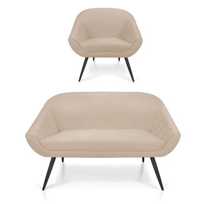 Kit 1 Namoradeira 2 Lugares e 1 Poltrona Suede de Ferro Bege