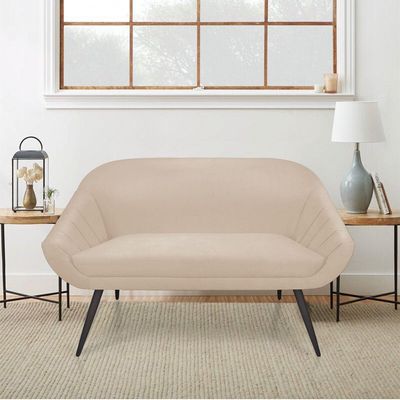 Kit 01 Namoradeira 02 Lugares e 02 Poltronas Giovana Suede de Ferro Bege