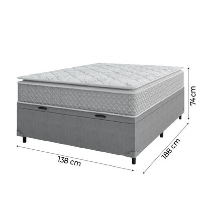 Cama Box Baú Casal Colchão Molas Ensacadas Pillow Top Perfect 138X188X74Cm Cinza/Branco