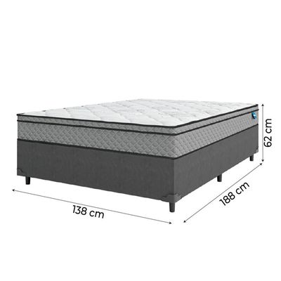 Cama Box Casal Colchão Molas Ensacadas Mirage 138X188X62Cm Cinza/Branco