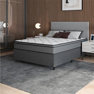 Cama Box Casal Colchão Molas Ensacadas Mirage 138X188X62Cm Cinza/Branco