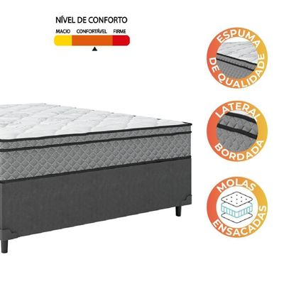 Cama Box Casal Colchão Molas Ensacadas Mirage 138X188X62Cm Cinza/Branco