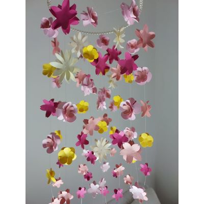 Móbile berço bebê infantil quarto Flores coloridas 46x15