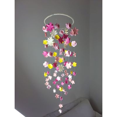 Móbile berço bebê infantil quarto Flores coloridas 46x15