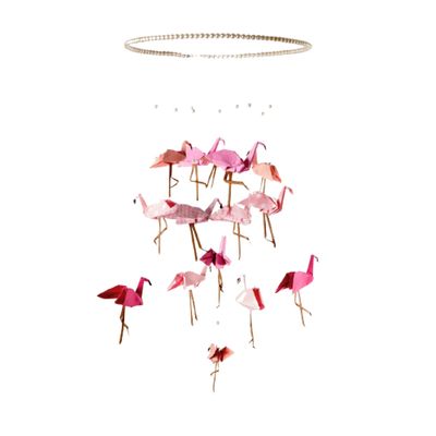 Móbile berço bebê infantil quarto 14 Flamingos aro perolas