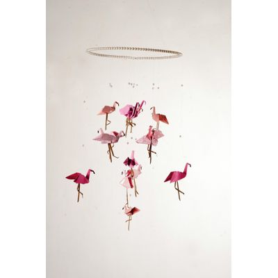 Móbile berço bebê infantil quarto 14 Flamingos aro perolas