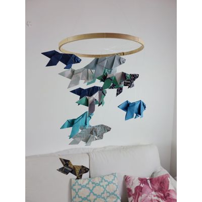 Móbile berço bebê infantil quarto Peixes Coloridos Origami