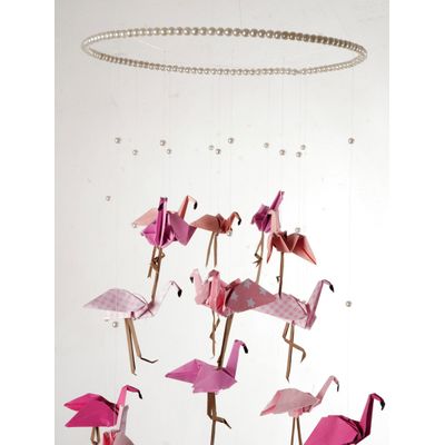 Móbile berço bebê infantil quarto 14 Flamingos aro perolas