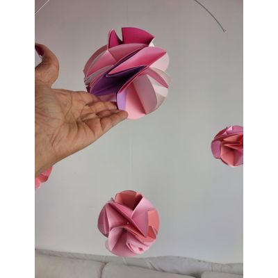 Móbile berço bebê infantil quarto bolas Rosas origami