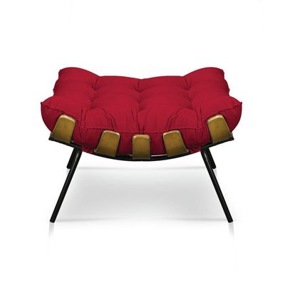 Kit Poltrona Costela Com Puff Para Sala Veludo Vermelho