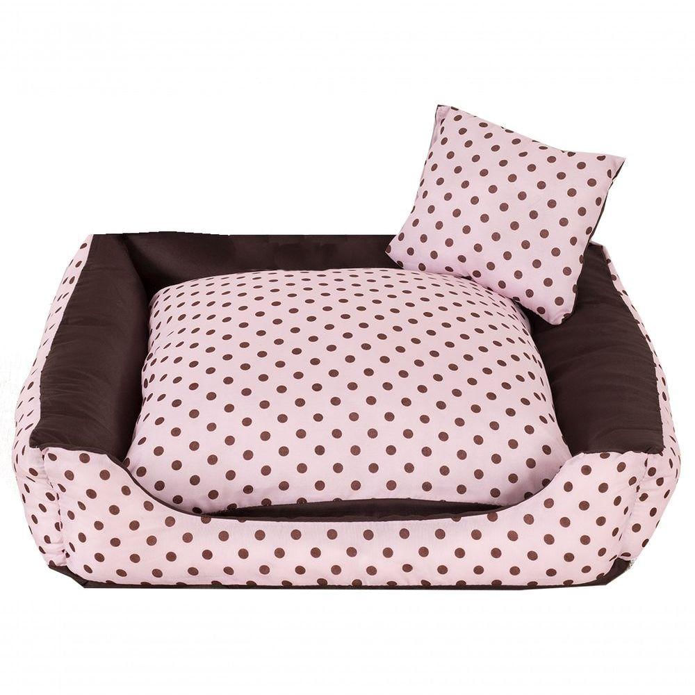 Cama Pet Para Cães E Gatos Poa Porte Médio Marrom Rosa