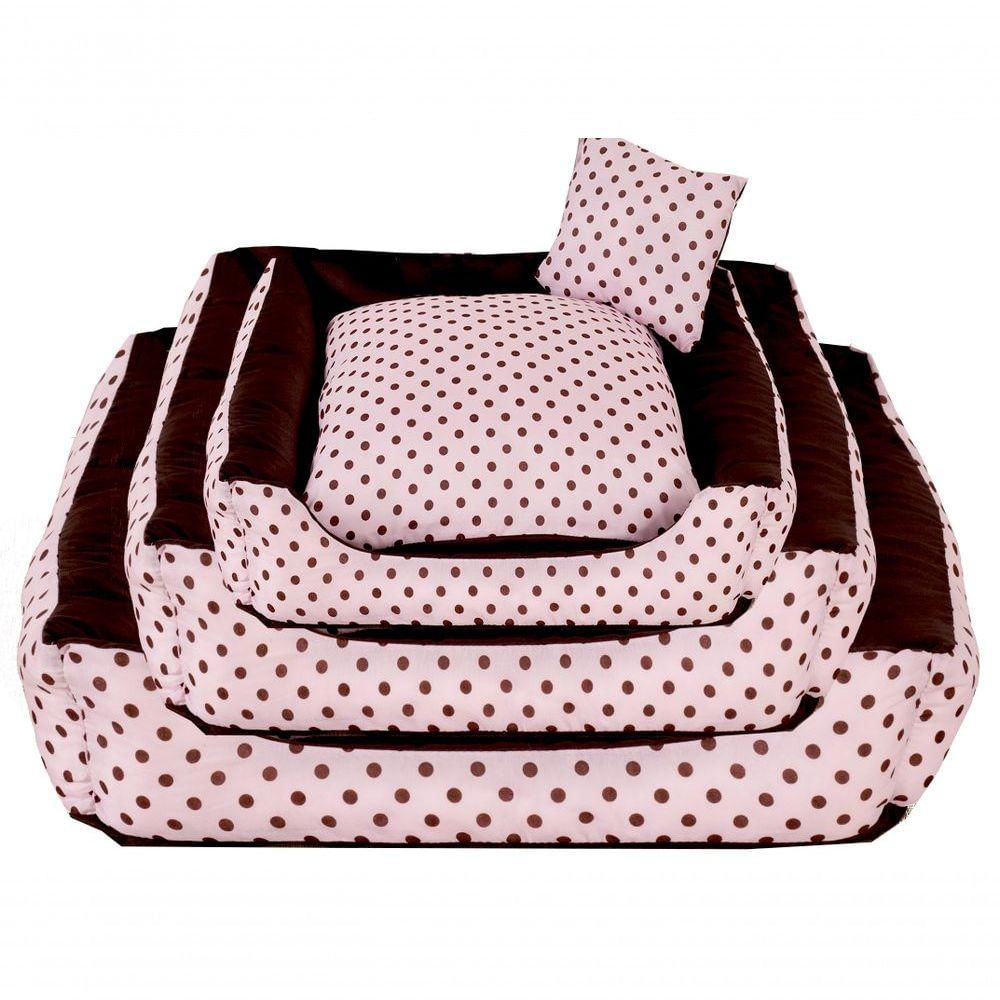 Cama Pet Para Cães E Gatos Poa Porte Médio Marrom Rosa