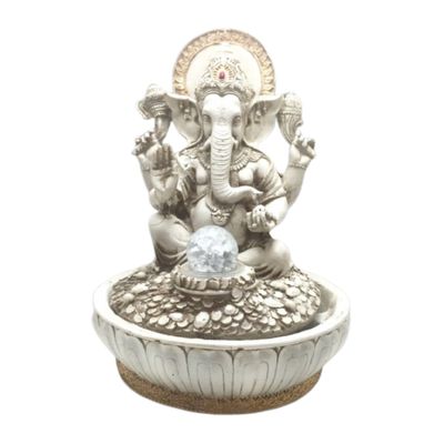 Fonte água ganesha branca sala quarto jardim luz bombinha