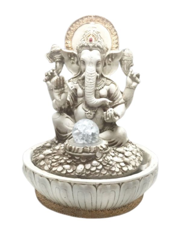 Fonte água ganesha branca sala quarto jardim luz bombinha