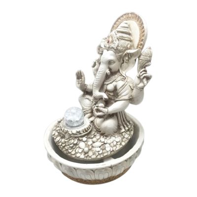 Fonte água ganesha branca sala quarto jardim luz bombinha