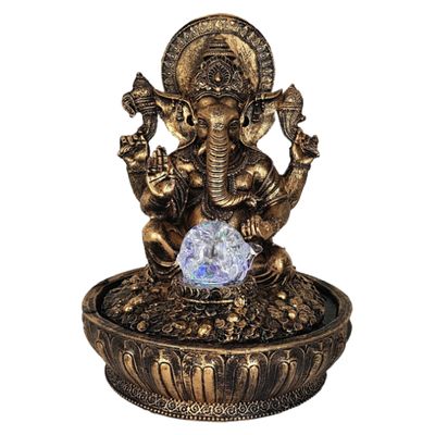 Fonte água ganesha dourada sala quarto jardim luz bombinha