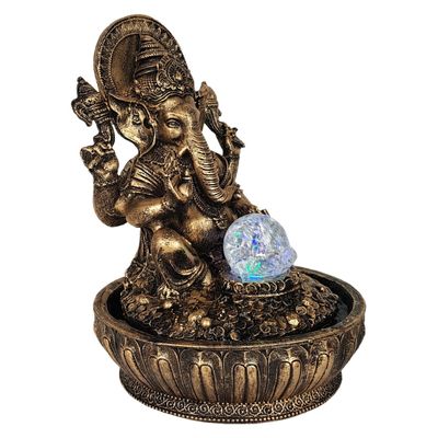 Fonte água ganesha dourada sala quarto jardim luz bombinha