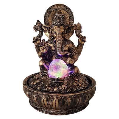 Fonte água ganesha dourada sala quarto jardim luz bombinha