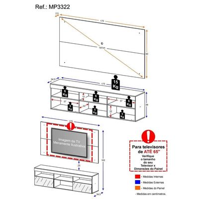 Painel Tv até 65" com Rack Suspenso Espelho Multimóveis