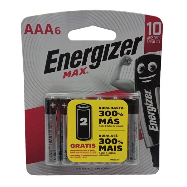 Pilha Energizer Max Palito AAA6 - Embalagem Com 6