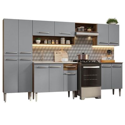 Armário De Cozinha Completa 293cm Com Pia Rustic/cinza Emilly Madesa 08 Rustic/cinza