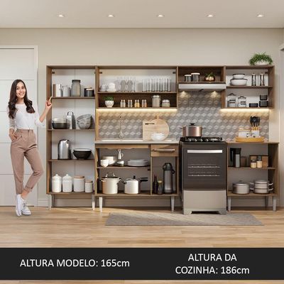 Armário De Cozinha Completa 293cm Com Pia Rustic/cinza Emilly Madesa 08 Rustic/cinza