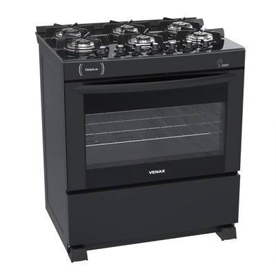 Fogao a Gas 6 Bocas Venax Delplus Vitreo BL Preto