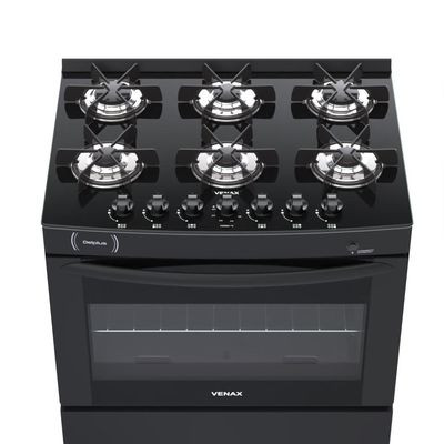 Fogao a Gas 6 Bocas Venax Delplus Vitreo BL Preto