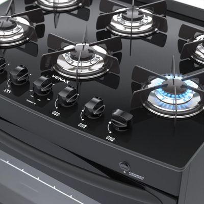 Fogao a Gas 6 Bocas Venax Delplus Vitreo BL Preto