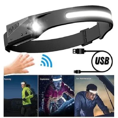 Lanterna de Cabeça LED COB à Bateria Recarregável com Sensor de Presença