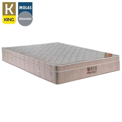 Cama Box Baú King Sintético Bipartido + Colchão Ortobom Airtech Molas Ensacadas 65x193x203 Cor:bege