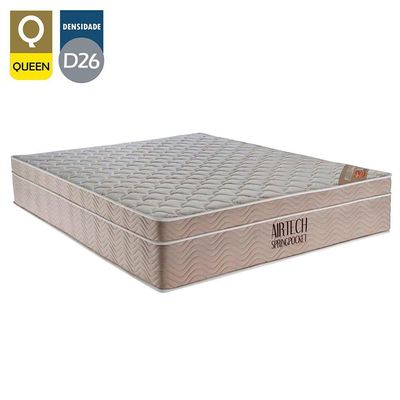 Cama Box Baú Queen Suede Bipartido + Colchão Ortobom Airtech Molas Ensacadas 65x158x198 Bege