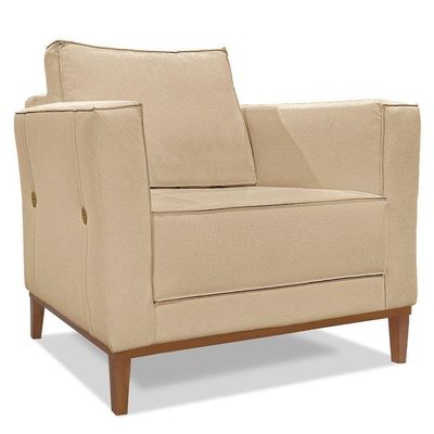 Kit 2 Poltronas E Sofá 2 Lugares 1,70m Pés Castanho Dourado