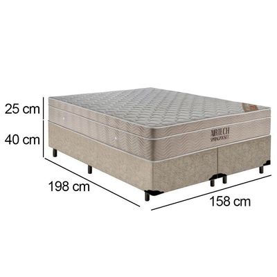Cama Box Queen Bipartido Suede + Colchão Ortobom Airtech Molas Ensacadas 65x158x198 Cor:bege