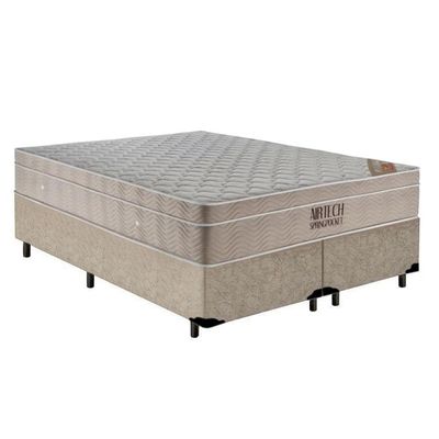 Cama Box Queen Bipartido Suede + Colchão Ortobom Airtech Molas Ensacadas 65x158x198 Cor:bege