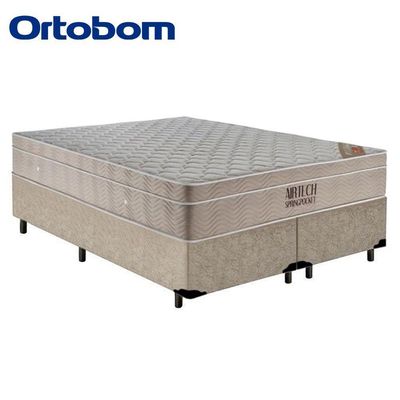 Cama Box Queen Bipartido Suede + Colchão Ortobom Airtech Molas Ensacadas 65x158x198 Cor:bege