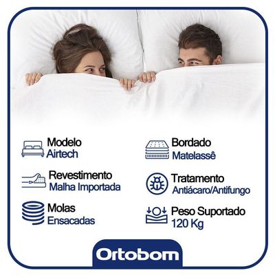 Cama Box Queen Bipartido Suede + Colchão Ortobom Airtech Molas Ensacadas 65x158x198 Cor:bege