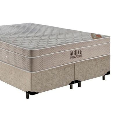 Cama Box Queen Bipartido Suede + Colchão Ortobom Airtech Molas Ensacadas 65x158x198 Cor:bege