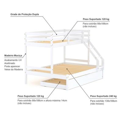 Treliche Com Cama Casal Slim Madeira Maciça Branco Housin