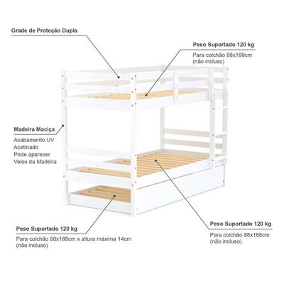 Treliche Solteiro Slim Madeira Maciça Branco Housin