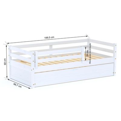 Bicama Infantil Slim Com Grade De Proteção Madeira Maciça Branco Housin
