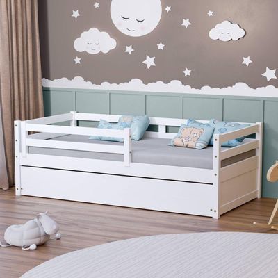 Bicama Infantil Slim Com Grade De Proteção Madeira Maciça Branco Housin