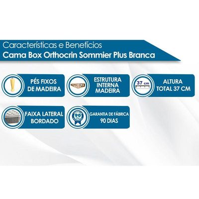 Cama Box Base Solteiro Sommier Plus Bordado White (88x188x24) - Orthocrin