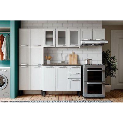 Balcão de Cozinha Gabinete c/Pia Múltipla 6015 3 Portas e 2 Gavetas 105cm Branco - Bertolini