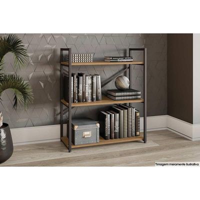 Estante para Sala Industrial Baixa LI007 c/ 3 Prateleiras Freijo/Preto - Kappesberg