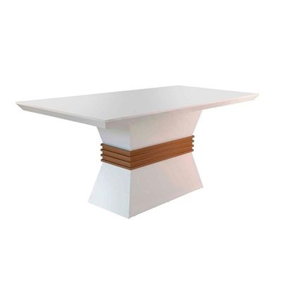 Mesa de Sala Jantar Ágata +  Tampo Madeirado Reto 180x90cm Off White/Imbuia - Rufato