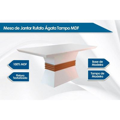 Mesa de Sala Jantar Ágata +  Tampo Madeirado Reto 180x90cm Off White/Imbuia - Rufato