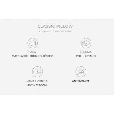 Travesseiro Espuma Classic Pillow CL1100 c/ Capa Matelassê p/Fronha (50x70) - Duoflex