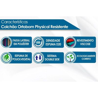 Colchão Solteiro Espuma D20 Physical Resistente Liso (88x188x12) - Ortobom